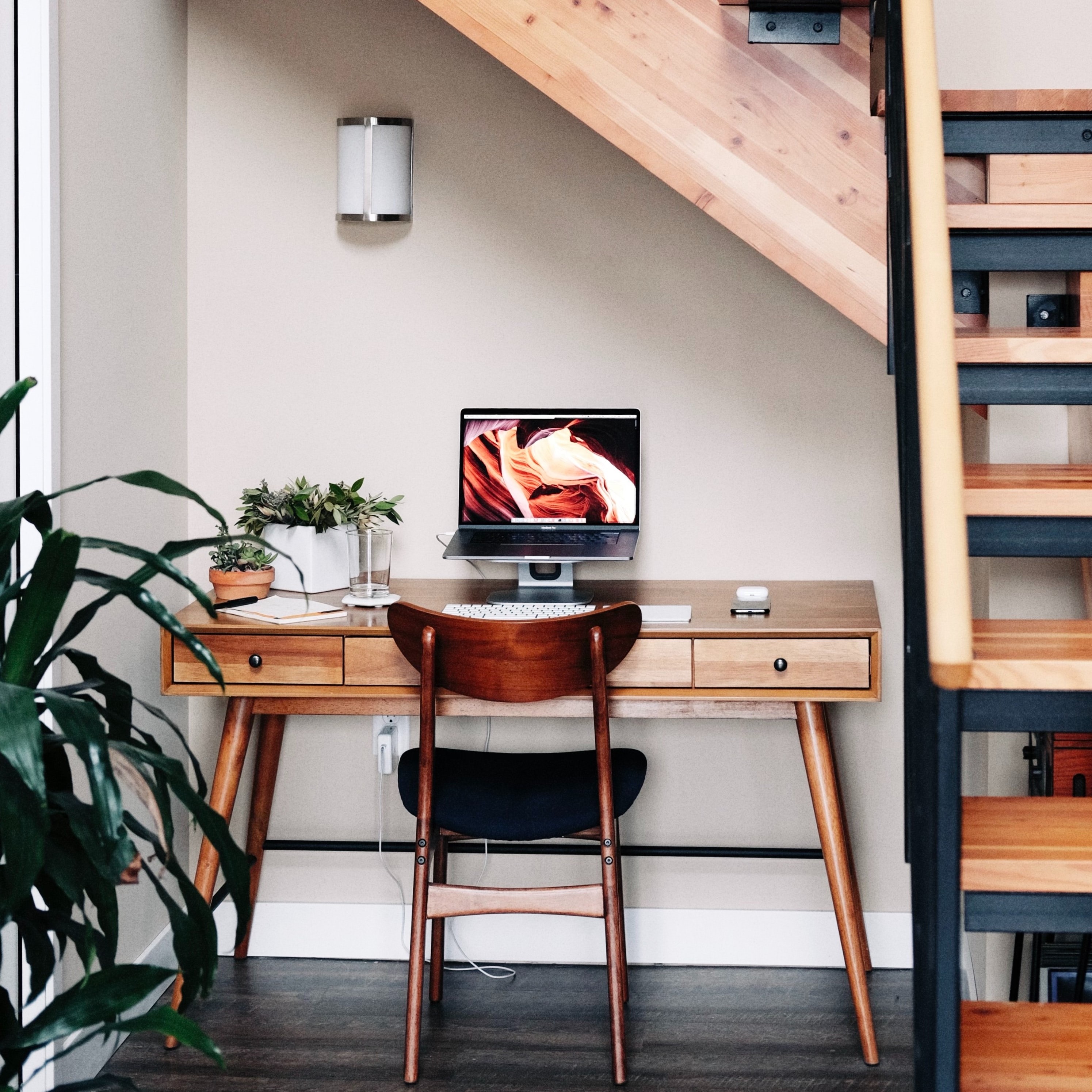 Desk under the stairs